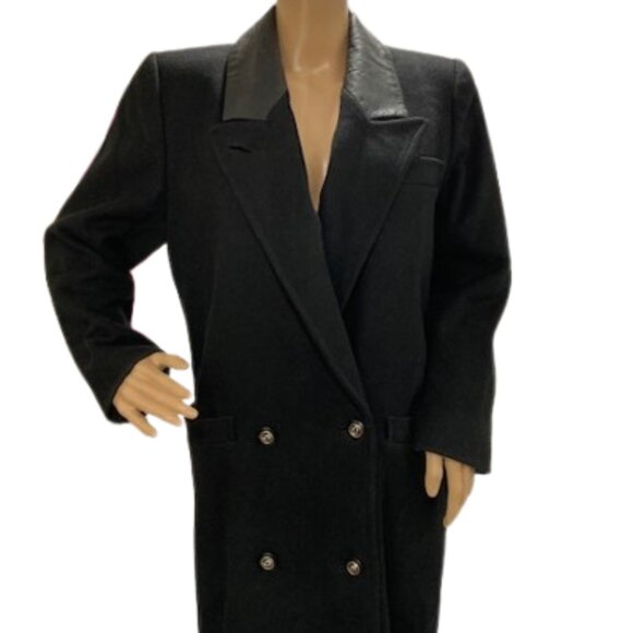 London Fog Full Length Black Double Breasted Wool Coat - Picture 2 of 8